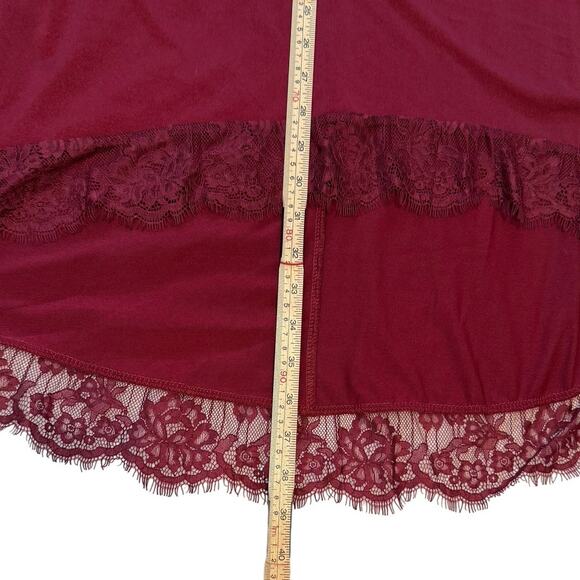 Lace Trim Slip Dress | Burgundy High Low Hem Adjustable Straps Coquette | XL - Picture 9 of 9